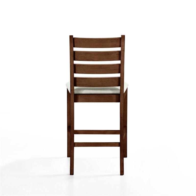 Accai Counter Height Chair Set of 2- Beige Polyester- Brown Rubberwood