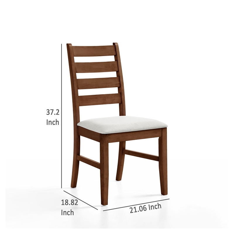 Accai Dining Chair Set of 2- Beige Polyester- Walnut Brown Rubberwood
