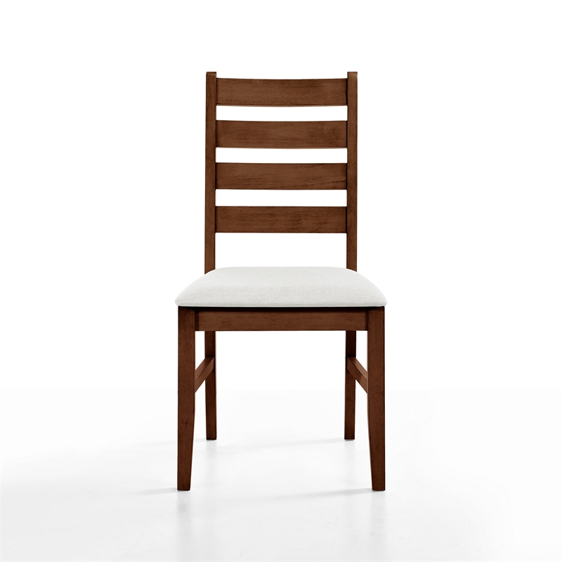 Accai Dining Chair Set of 2- Beige Polyester- Walnut Brown Rubberwood