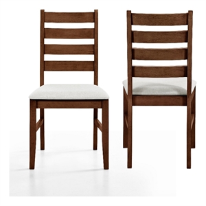 Accai Dining Chair Set of 2- Beige Polyester- Walnut Brown Rubberwood