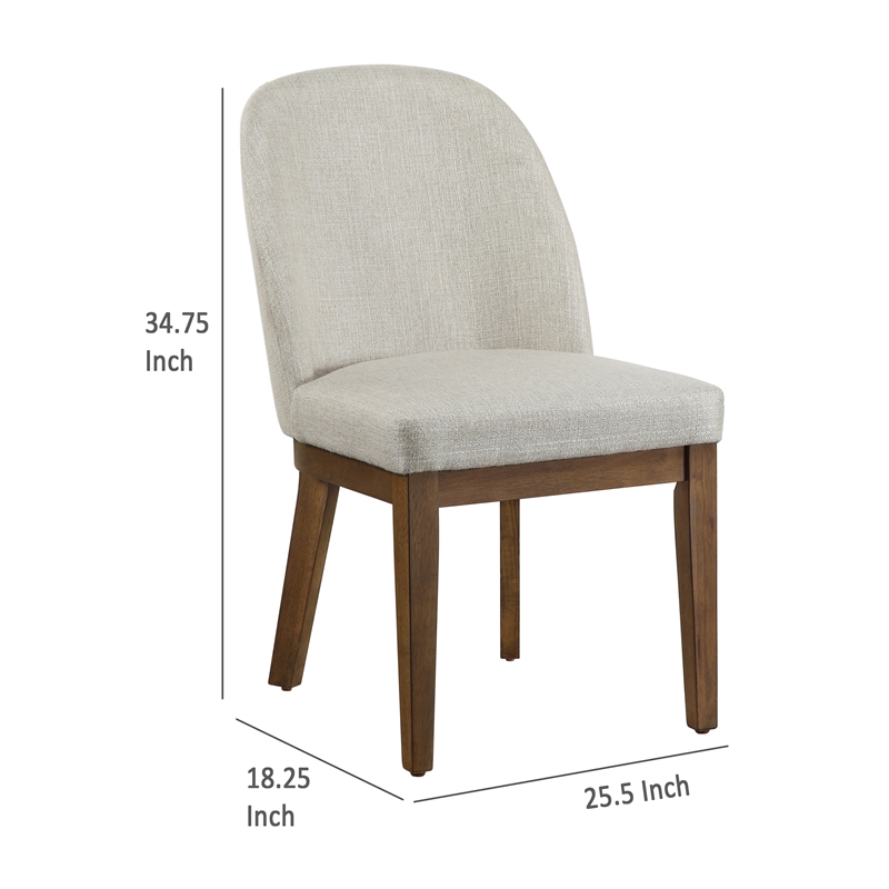 Enix Dining Chair Set of 2- Curved Back- Brown Wood- Gray Polyester