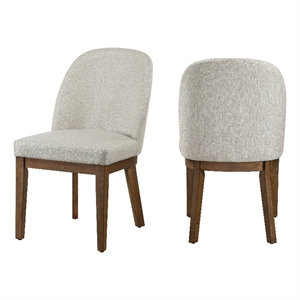Enix Dining Chair Set of 2- Curved Back- Brown Wood- Gray Polyester