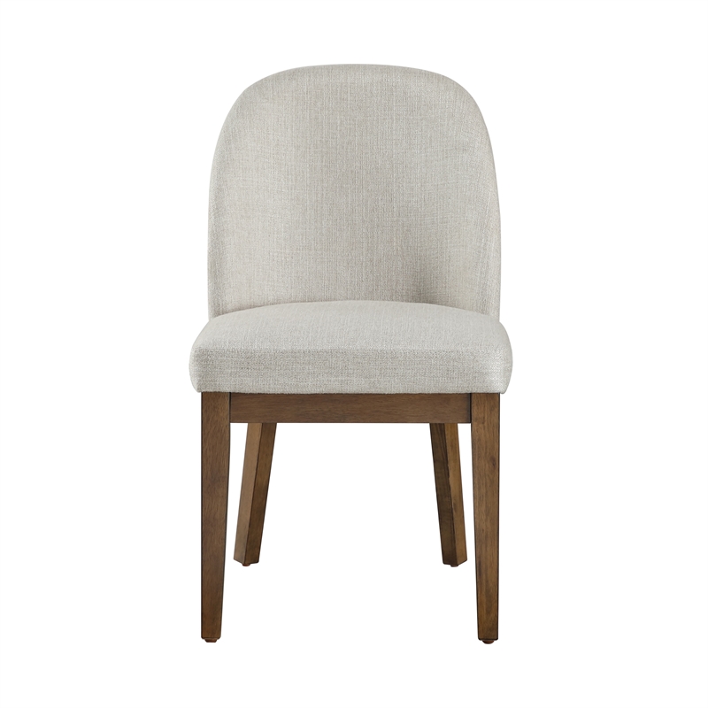 Enix Dining Chair Set of 2- Curved Back- Brown Wood- Gray Polyester