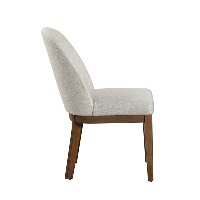 Enix Dining Chair Set of 2- Curved Back- Brown Wood- Gray Polyester
