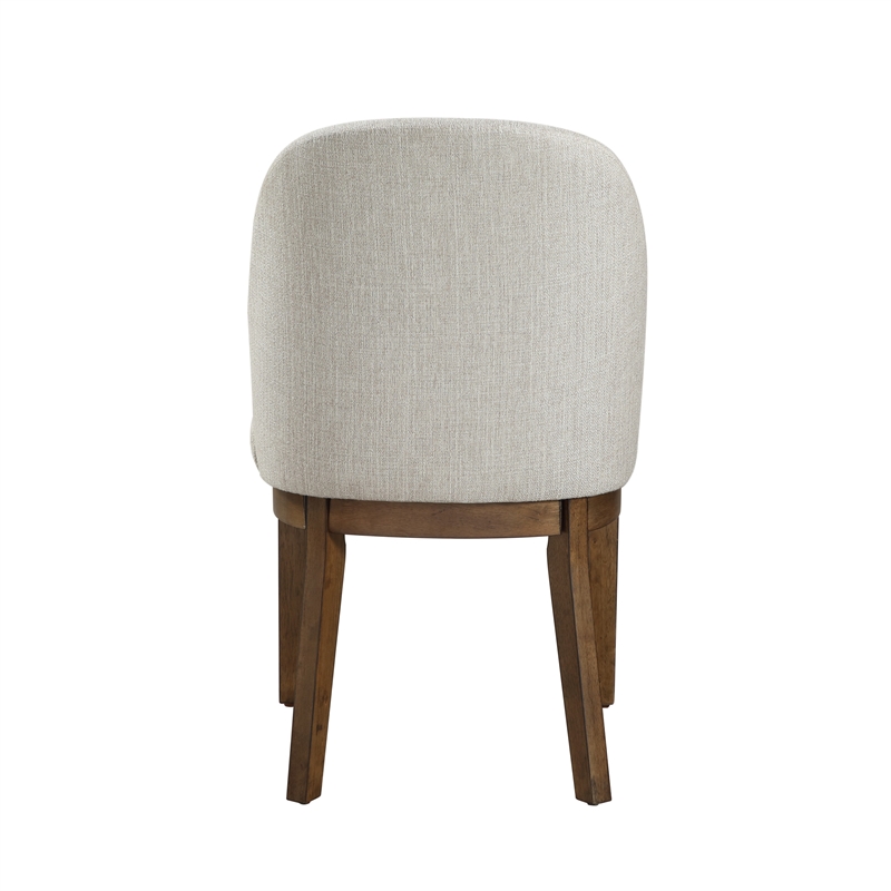 Enix Dining Chair Set of 2- Curved Back- Brown Wood- Gray Polyester