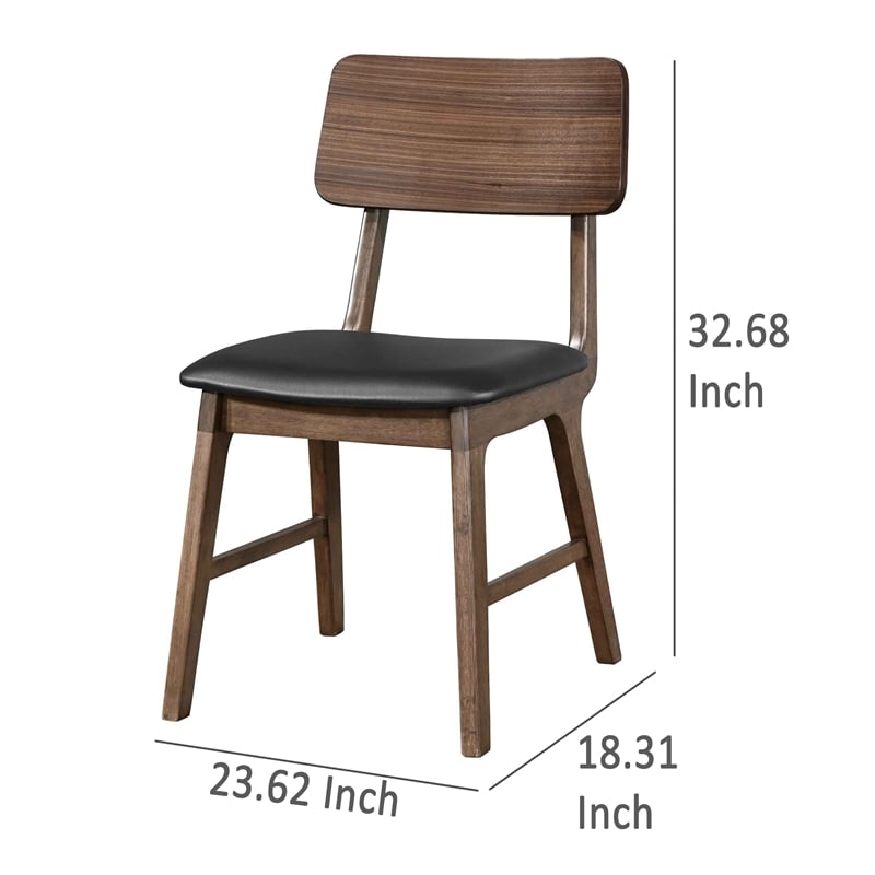 Thoi Dining Chair Set of 2- Curved Open Backrest- Brown Solid Wood