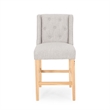 Seliva Counter Stool Chair Set of 2- Light Gray Fabric- Tufted- Brown Wood