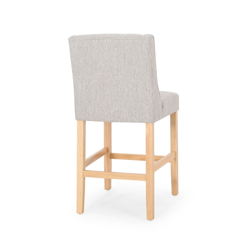 Seliva Counter Stool Chair Set of 2- Light Gray Fabric- Tufted- Brown Wood