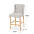 Seliva Counter Stool Chair Set of 2- Light Gray Fabric- Tufted- Brown Wood