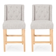 Seliva Counter Stool Chair Set of 2- Light Gray Fabric- Tufted- Brown Wood