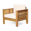 Siyal Outdoor Club Accent Chair Set of 2- Soft Beige- Brown Acacia Wood