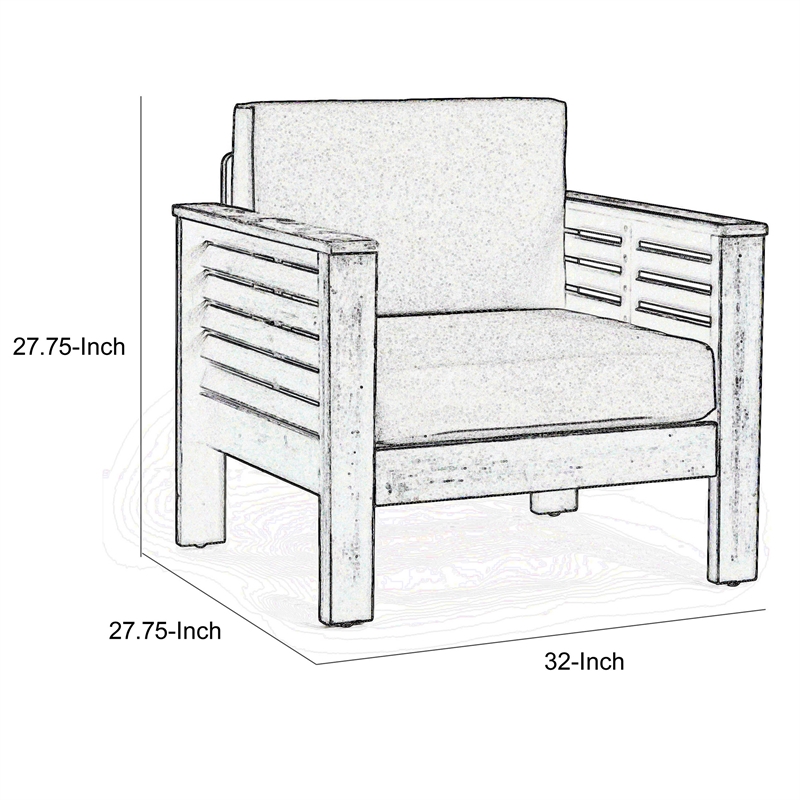 Siyal Outdoor Club Accent Chair Set of 2- Soft Beige- Brown Acacia Wood