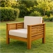 Siyal Outdoor Club Accent Chair Set of 2- Soft Beige- Brown Acacia Wood