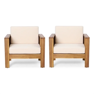 Siyal Outdoor Club Accent Chair Set of 2- Soft Beige- Brown Acacia Wood