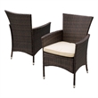 Clem Dining Chair Set of 2- Beige- Outdoor Dark Brown Wicker- Iron Frame