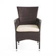 Clem Dining Chair Set of 2- Beige- Outdoor Dark Brown Wicker- Iron Frame