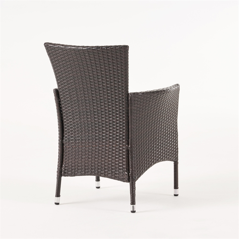 Clem Dining Chair Set of 2- Beige- Outdoor Dark Brown Wicker- Iron Frame