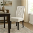 Alina Dining Chair Set of 2- Tufted Ivory Bonded Leather- Black Wood