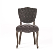 Jette Dining Chair Set of 2- Charcoal Gray Tufted Velvet- Brown Wood