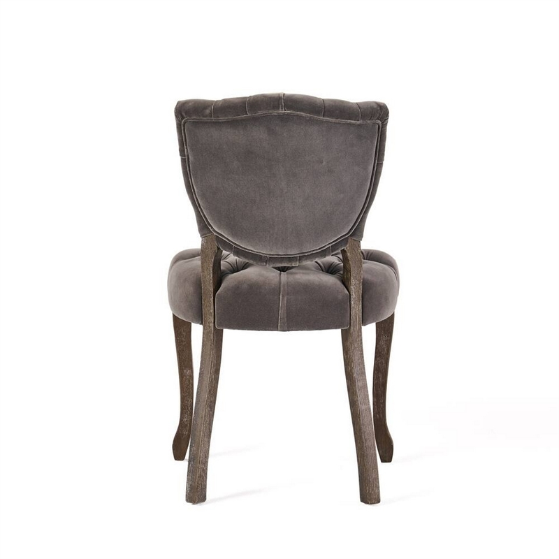 Jette Dining Chair Set of 2- Charcoal Gray Tufted Velvet- Brown Wood