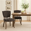Jette Dining Chair Set of 2- Charcoal Gray Tufted Velvet- Brown Wood