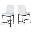 Bruke Counter Height Chair Set of 2- White Tufted Faux Leather- Metal