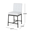 Bruke Counter Height Chair Set of 2- White Tufted Faux Leather- Metal