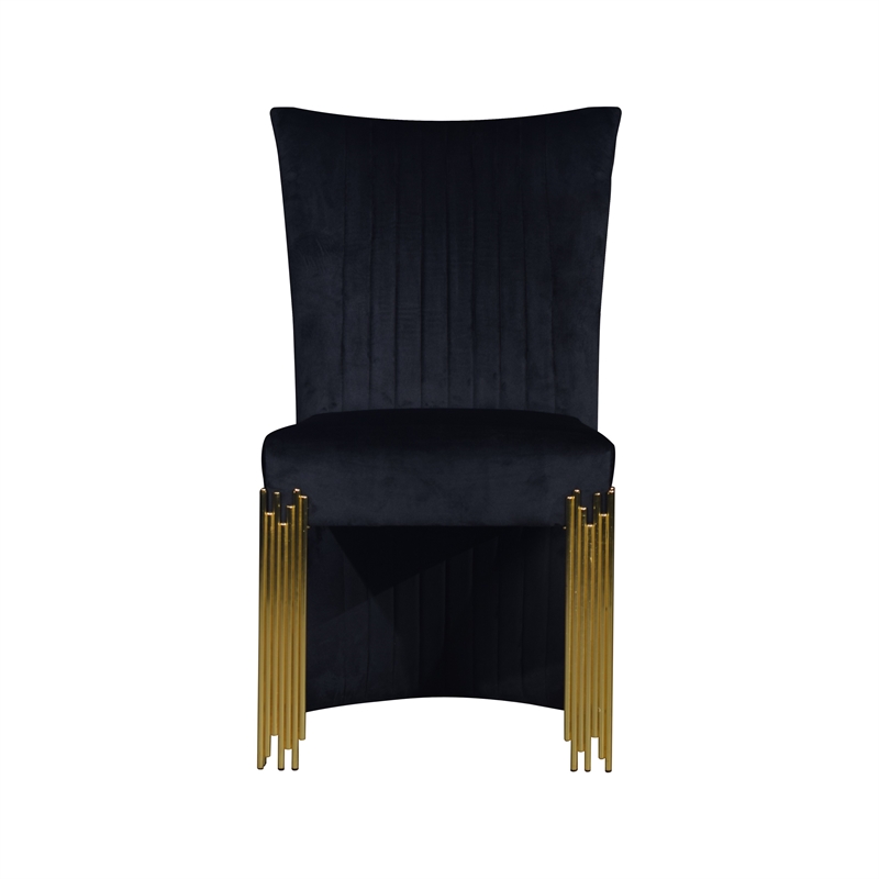 Theo Dining Chair Set of 2- Retro Midnight Black Velvet- Gold Metal