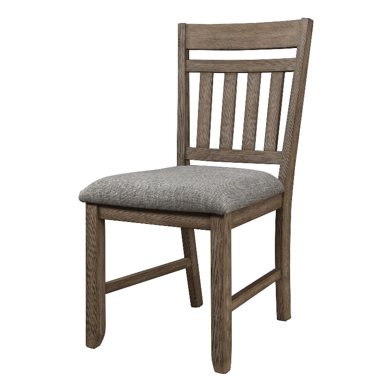 Harris Dining Chair Set of 2- Gray Fabric Brown Solid Rubberwood