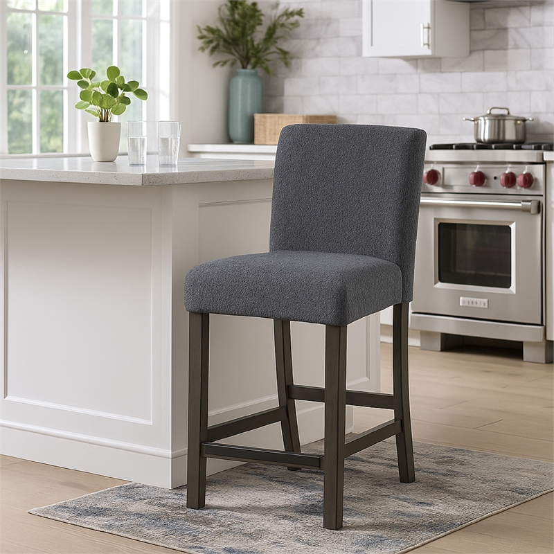 Ghy Counter Height Chair Set of 2- Gray Fabric- Solid Acacia Wood