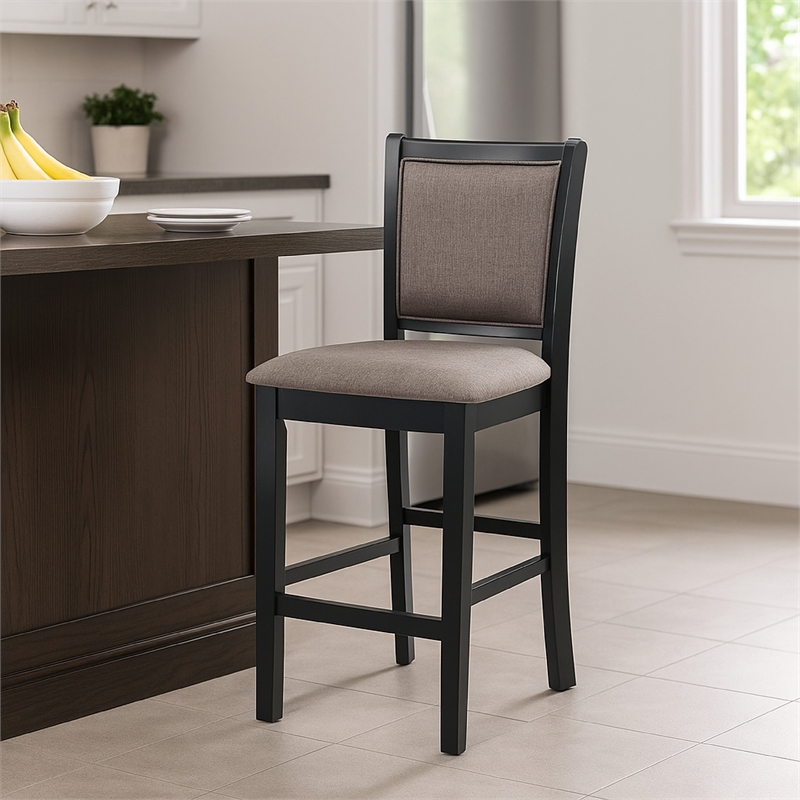 Mac Counter Height Chair Set of 2- Lattice Pattern- Black Brown Wood