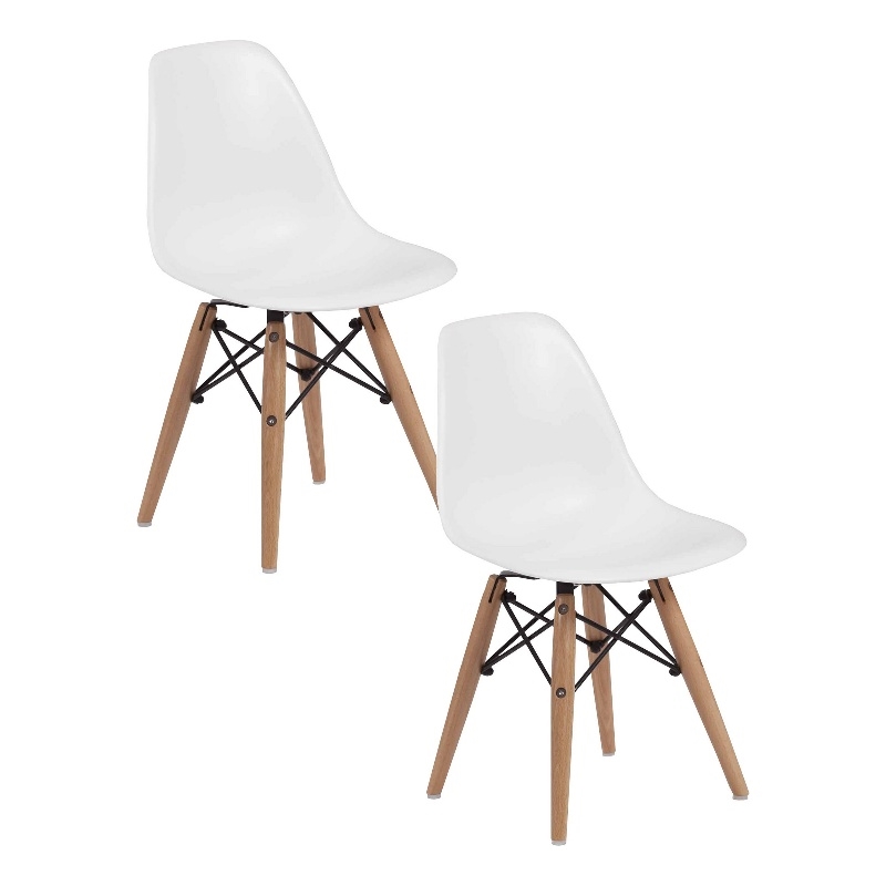 Ben Kids Dining Chair Set of 2- Modern White- Eiffel Brown Wood Legs