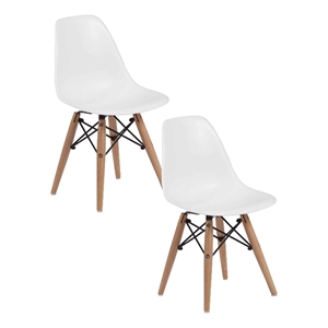 Ben Kids Dining Chair Set of 2- Modern White- Eiffel Brown Wood Legs