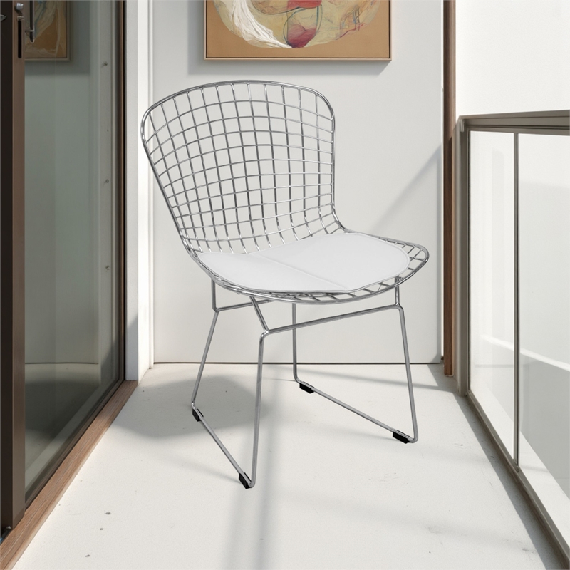 Kids Shuttle Chair Set of 2- White Faux Leather- Mesh Chrome Metal