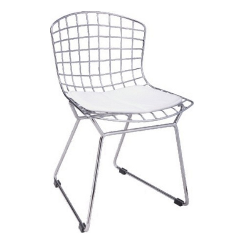 Kids Shuttle Chair Set of 2- White Faux Leather- Mesh Chrome Metal