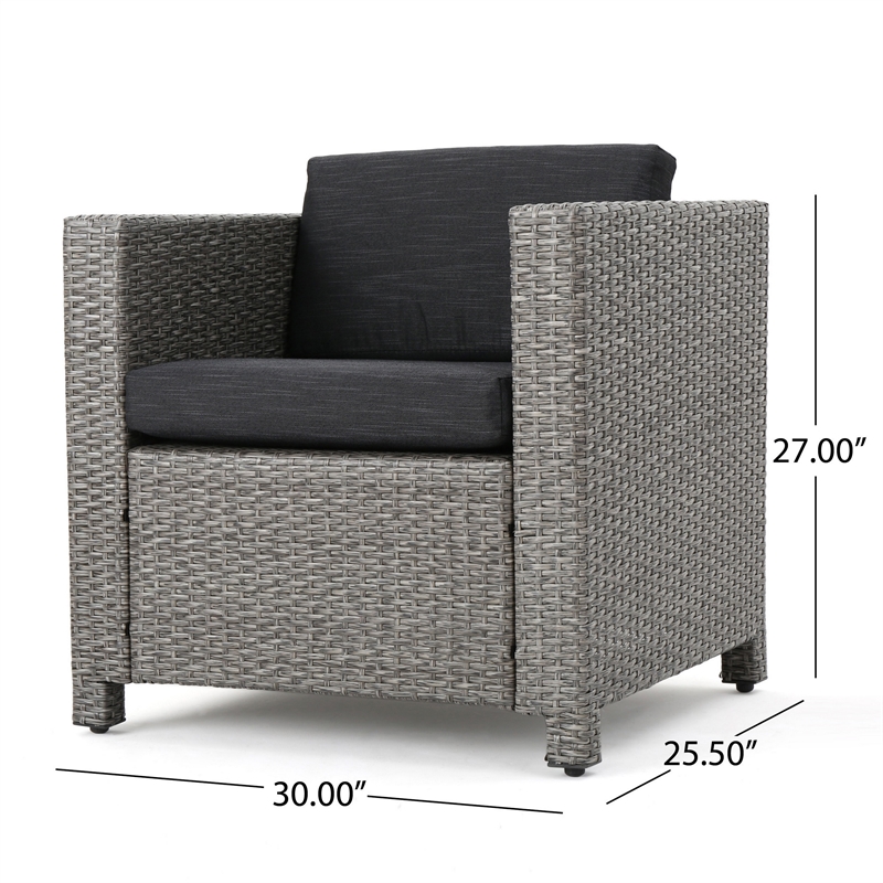 Elza Outdoor Accent Chair Set of 4- Rattan Wicker- Charcoal Gray Seat
