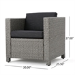 Elza Outdoor Accent Chair Set of 4- Rattan Wicker- Charcoal Gray Seat