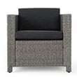 Elza Outdoor Accent Chair Set of 4- Rattan Wicker- Charcoal Gray Seat