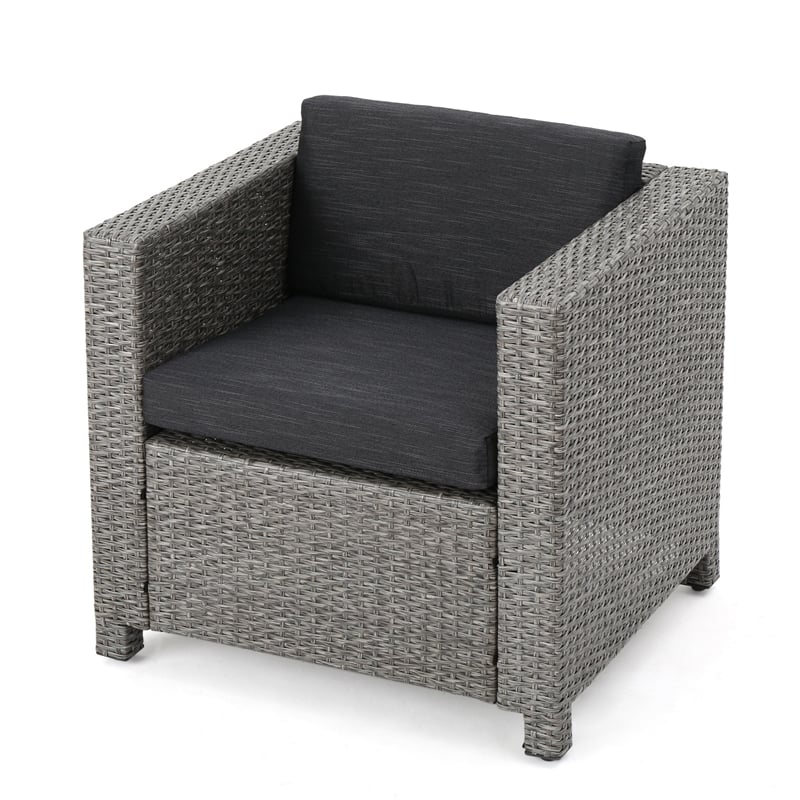 Elza Outdoor Accent Chair Set of 4- Rattan Wicker- Charcoal Gray Seat