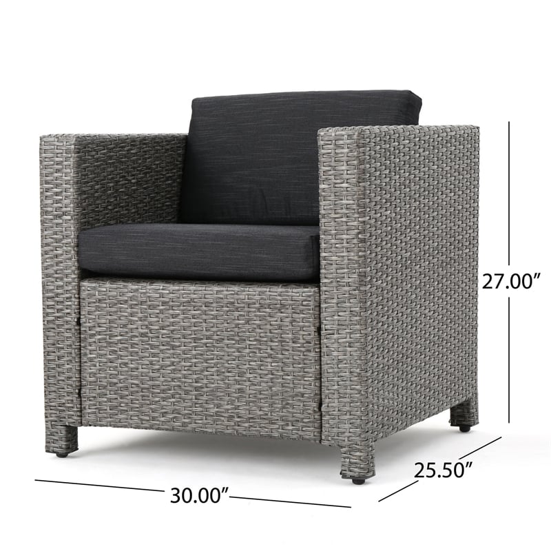 Elza Outdoor Accent Chair Set of 4- Rattan Wicker- Charcoal Gray Seat