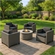 Elza Outdoor Accent Chair Set of 4- Rattan Wicker- Charcoal Gray Seat