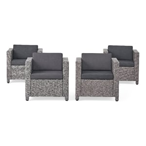 Elza Outdoor Accent Chair Set of 4- Rattan Wicker- Charcoal Gray Seat
