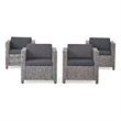 Elza Outdoor Accent Chair Set of 4- Rattan Wicker- Charcoal Gray Seat