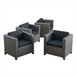 Elza Outdoor Accent Chair Set of 4- Rattan Wicker- Charcoal Gray Seat