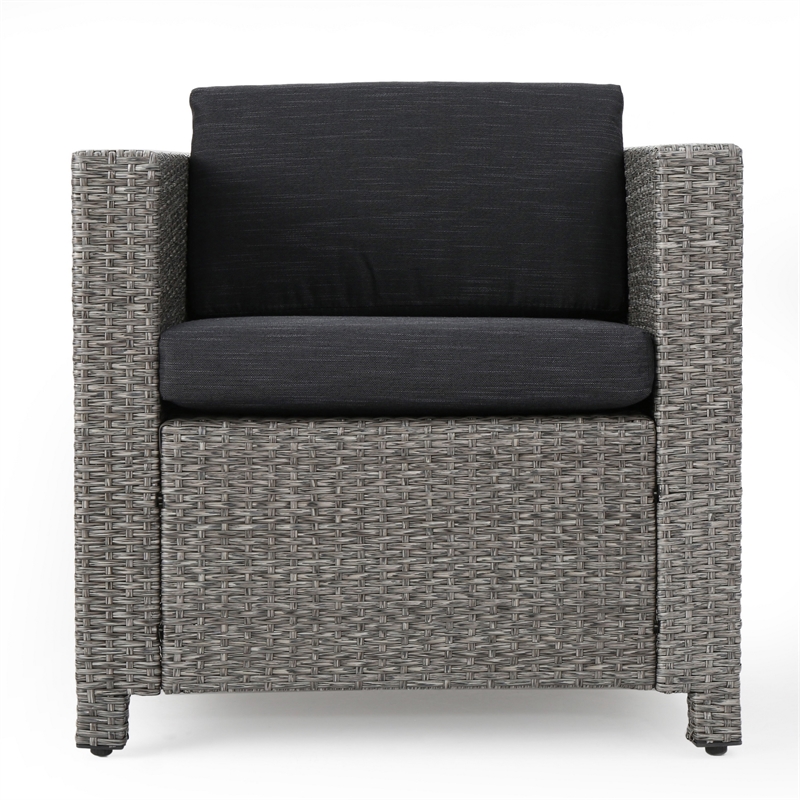 Elza Outdoor Accent Chair Set of 4- Rattan Wicker- Charcoal Gray Seat