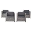 Elza Outdoor Accent Chair Set of 4- Rattan Wicker- Charcoal Gray Seat