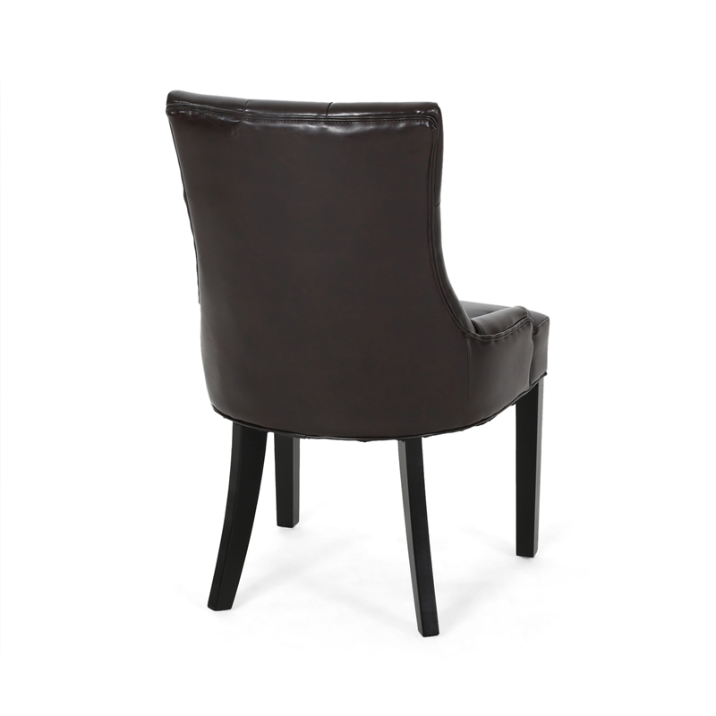 Chen Dining Chair Set of 2- Sloped Arms- Tufted Brown Faux Leather