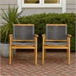 Outdoor Dining Chair Set of 2- 35 Inch Gray Woven- Brown Acacia Wood