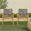 Outdoor Dining Chair Set of 2- 35 Inch Gray Woven- Brown Acacia Wood