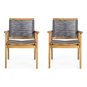Outdoor Dining Chair Set of 2- 35 Inch Gray Woven- Brown Acacia Wood